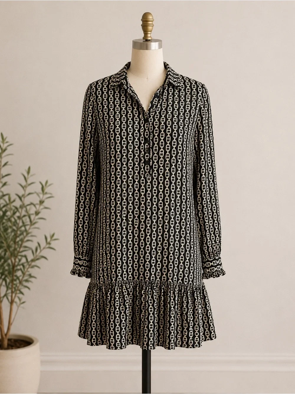 J.Crew Amelia popover shirtdress in chain print Dress Small Long Sleeve New
